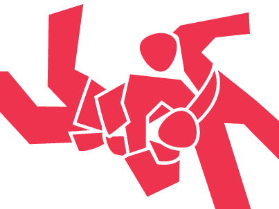 Grafische Darstellung von zwei stilisierten Kämpfern in einem Ringerwettkampf auf weißem Hintergrund.